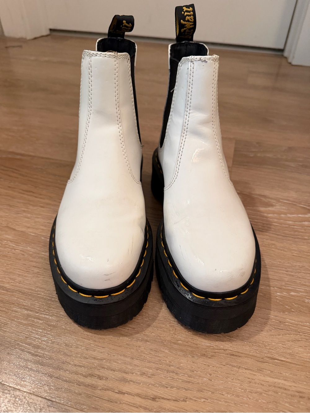 Dr. Martens White Platform Lace-Up Style Chelsea Boots